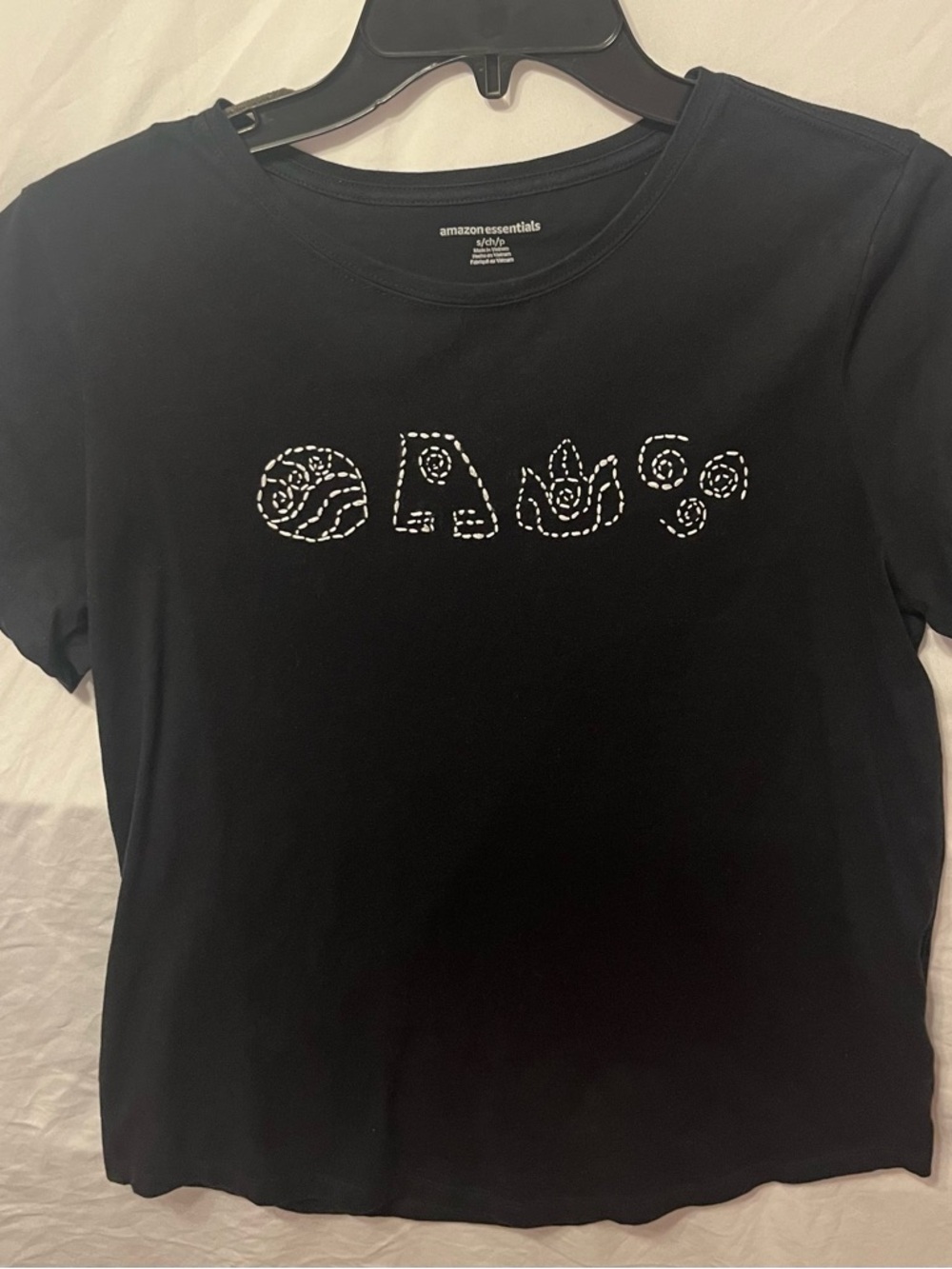 Avatar Hand Embroidered White Air Bender Symbols  on Sm Black  T-shirt